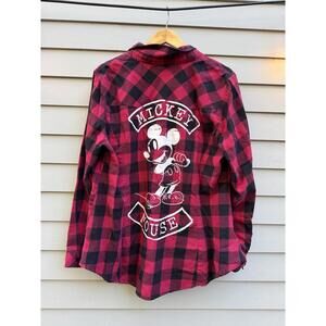 Disney Mickey Mouse Red Plaid Flannel Button Up Size - Size 2